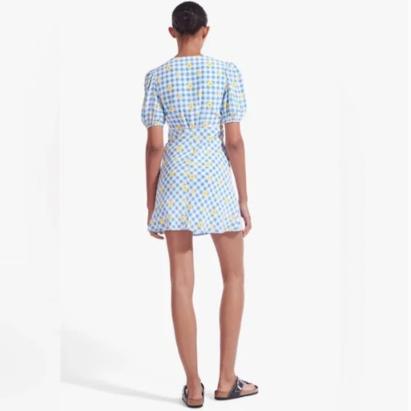 NWT Staud Women Mini Milla Gingham Daisy Plaid Dress 6 Lined Short Sleeve - Picture 3 of 12